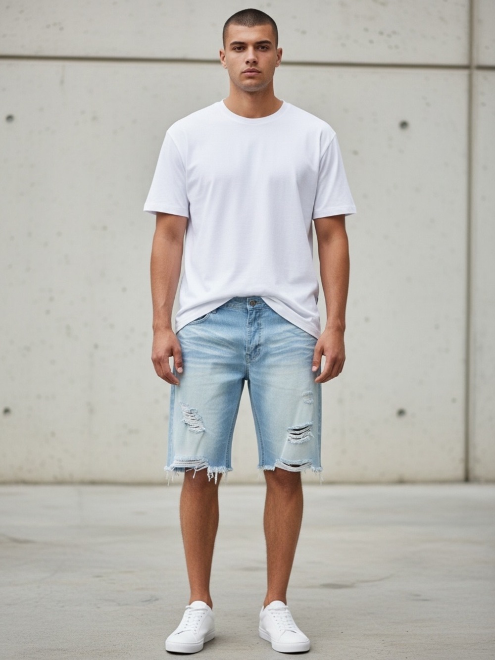 Men's Light Blue Distressed Denim Jean Shorts